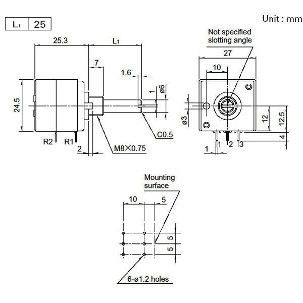 Main product image for ALPS RK27 100KA Audio Taper Potentiometer Sol 023-206